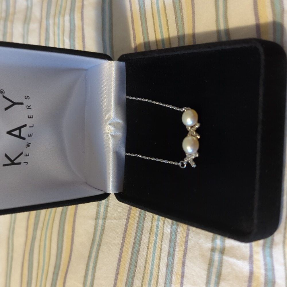 NIB Kay's XOXO necklace, white topaz, cultured pearls in sterling silver